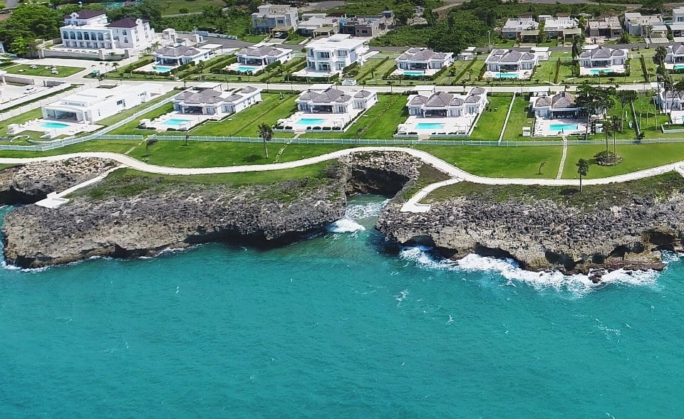 Aerial of properties at Ocean Village Deluxe in the Dominican Republic oceanside