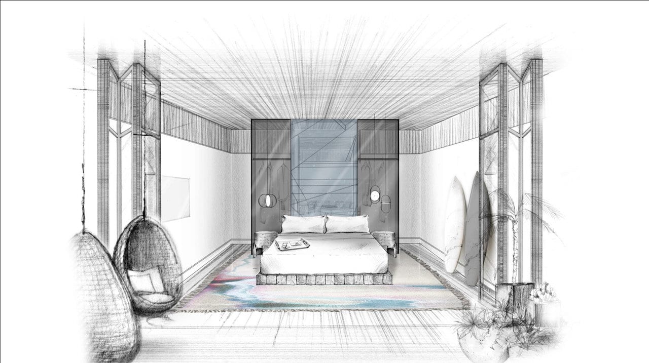 Sketch of W Cabarete Residences suite interior bedroom