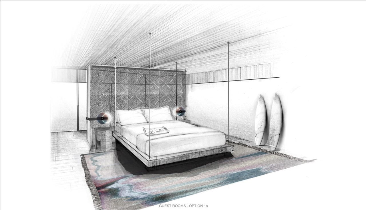 Sketch of W Cabarete Residences suite interior bedroom close-up