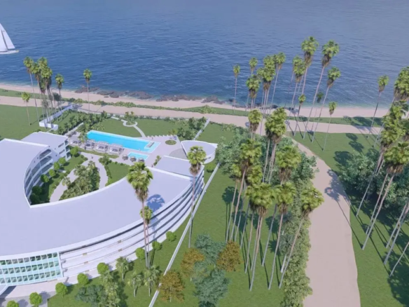 Rendering of The Wave Condos aerial oceanfront