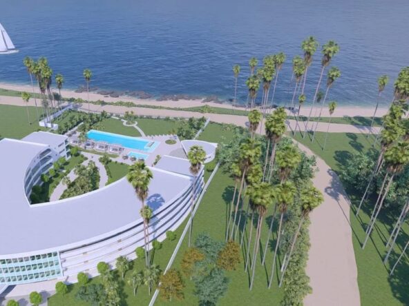 Rendering of The Wave Condos aerial oceanfront