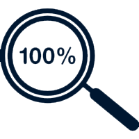 Icon of a magnifying glass with 100% written inside