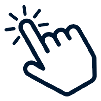 Icon of a hand with finger pointing and a click effect