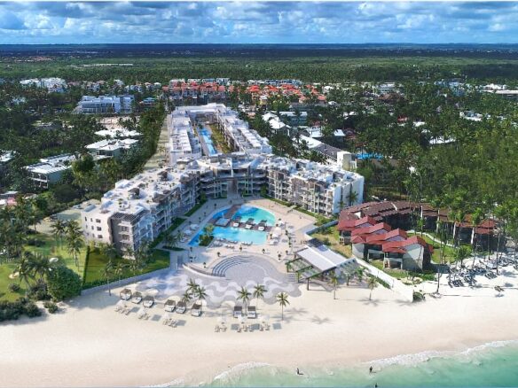 Rendering of Ocean Bay Luxury Beach Residences aerial with beach view