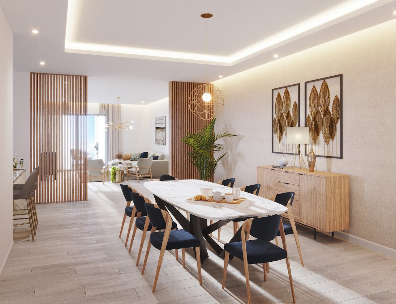 Rendering of Ocean Bay Luxury Beach Residences suite interior dining area