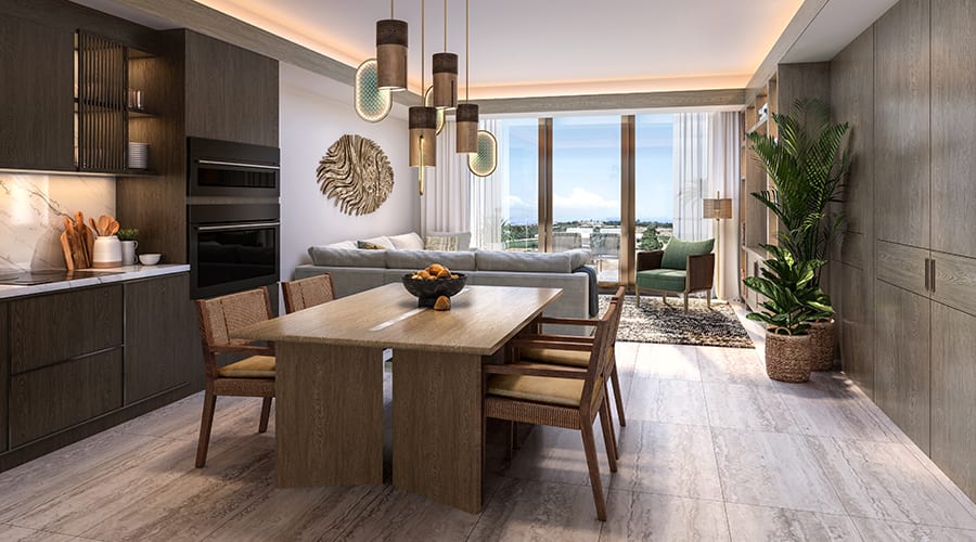 Rendering of St. Regis Cap Cana Condos kitchen with island