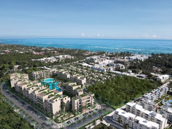 Aerial rendering of Secret Garden Condos in the Dominican Republic