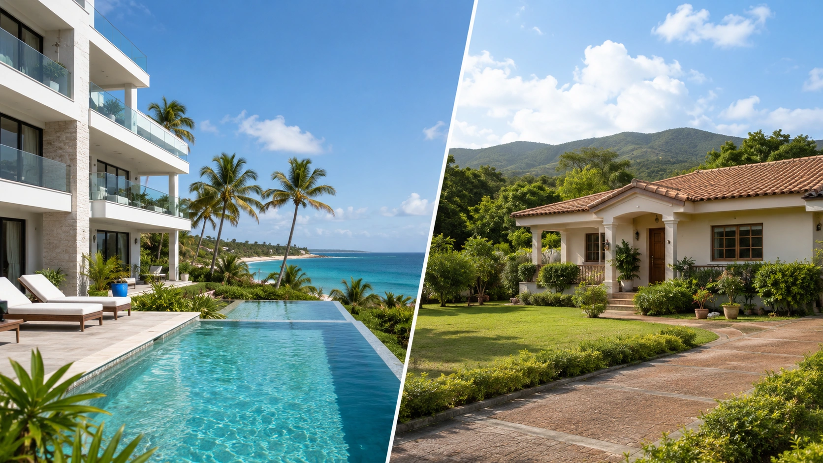 Beachfront and inland property comparison for buy property in dominican republic.