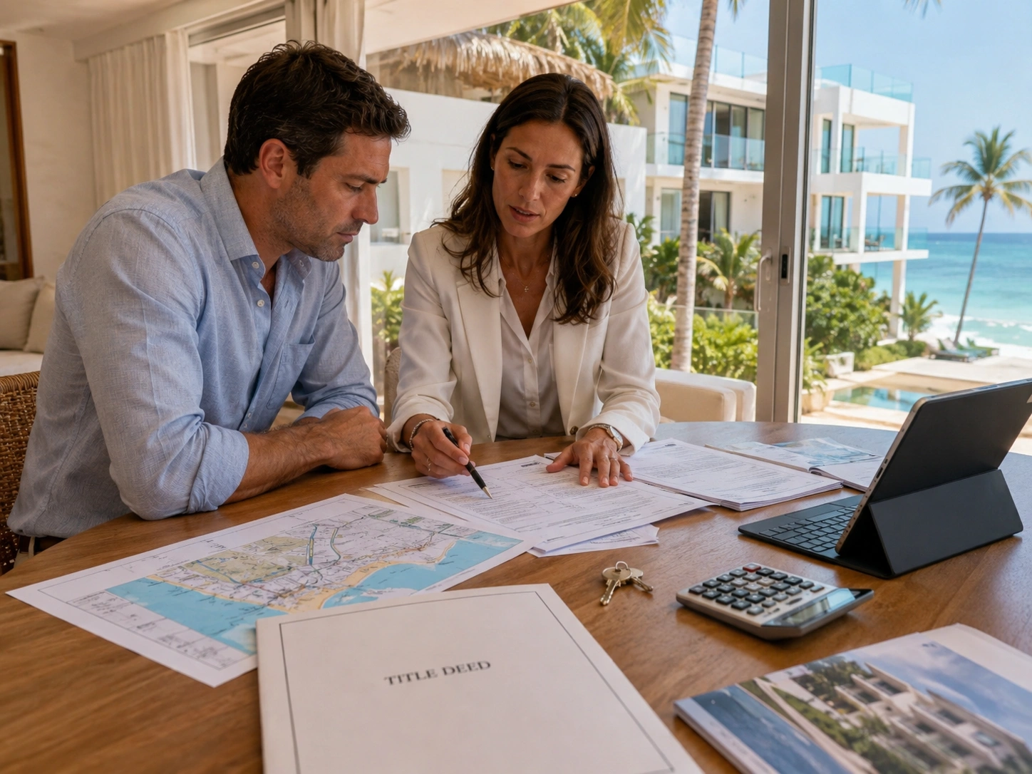 Dominican Republic Beachfront Real Estate offer review with broker and buyer.