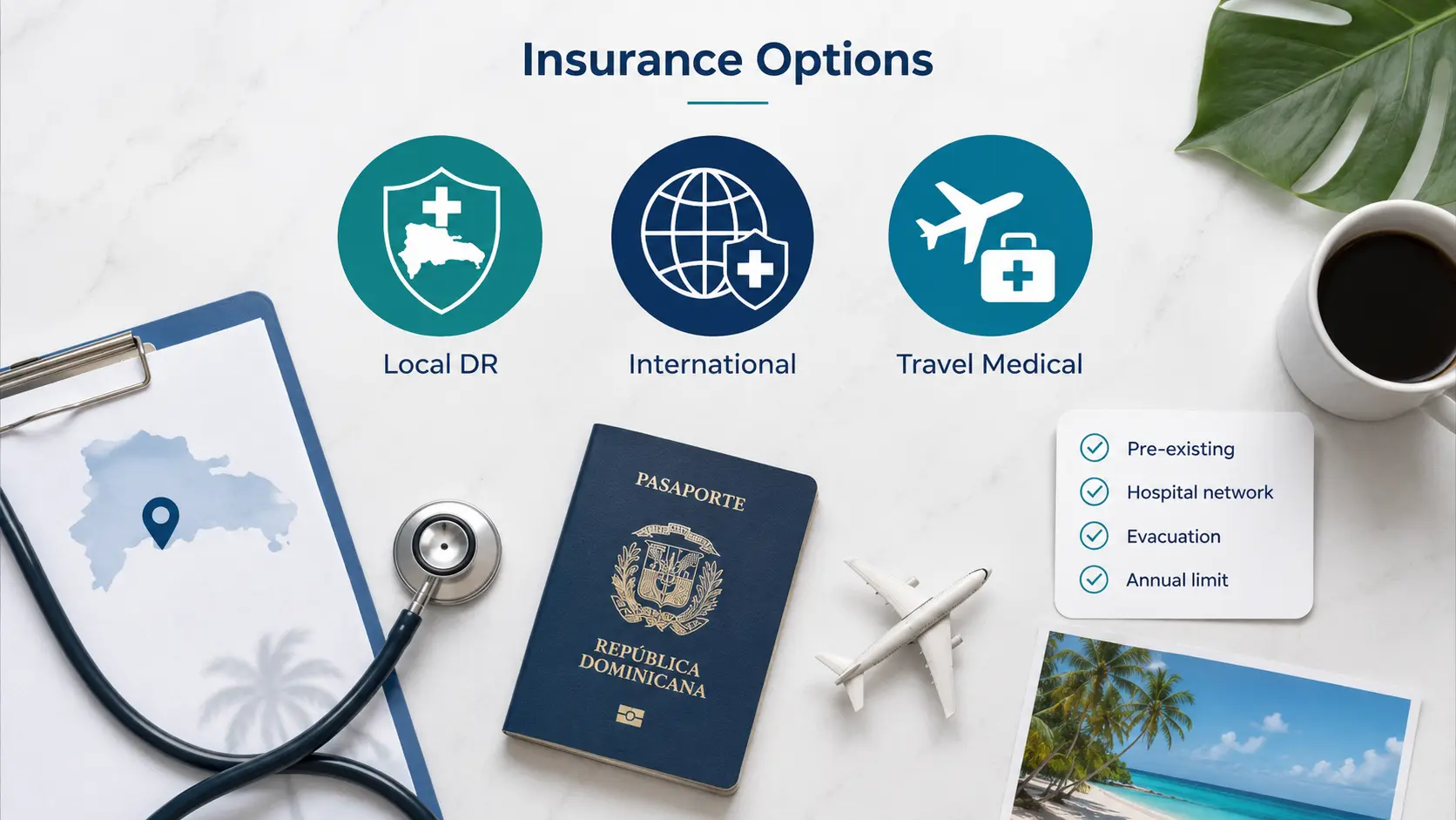 Health Insurance Options for Expats in the Dominican Republic
Health insurance for expats in the Dominican Republic falls into three main categories local DR plans, international expat plans, and travel medical policies. Local plans through providers like ARS Humano or Universal cost less but only cover treatment inside the country.
International plans cost more but cover care abroad and include medical evacuation. Many expats choose a hybrid approach, using a local plan for daily needs and a travel policy for emergencies back home.
Key points to check before buying a plan
Does it cover pre existing conditions
Are private hospitals included in network
Does it include medical evacuation coverage
What is the annual coverage limit