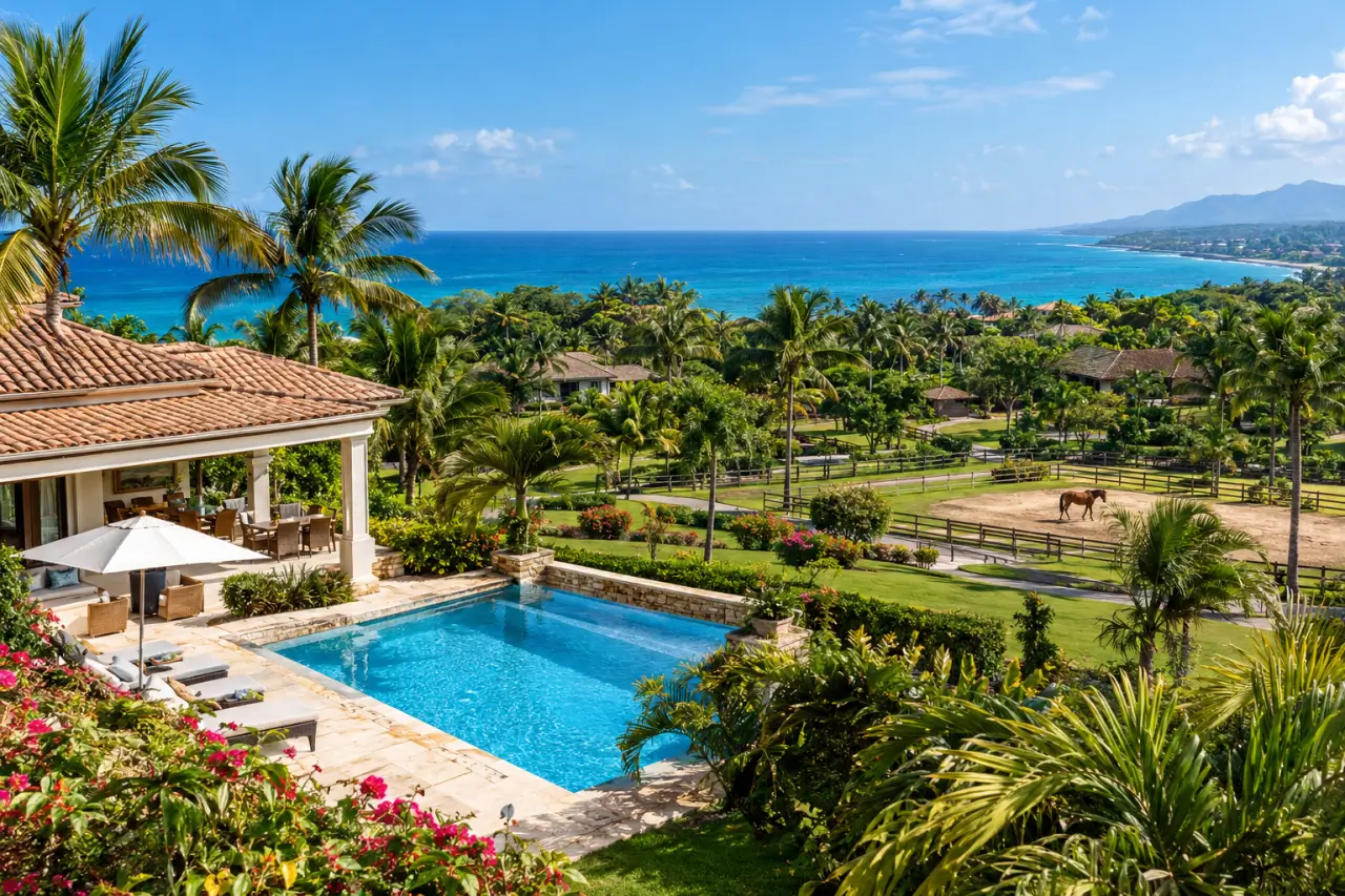 Sea Horse Ranch real estate luxury villa with pool and equestrian grounds