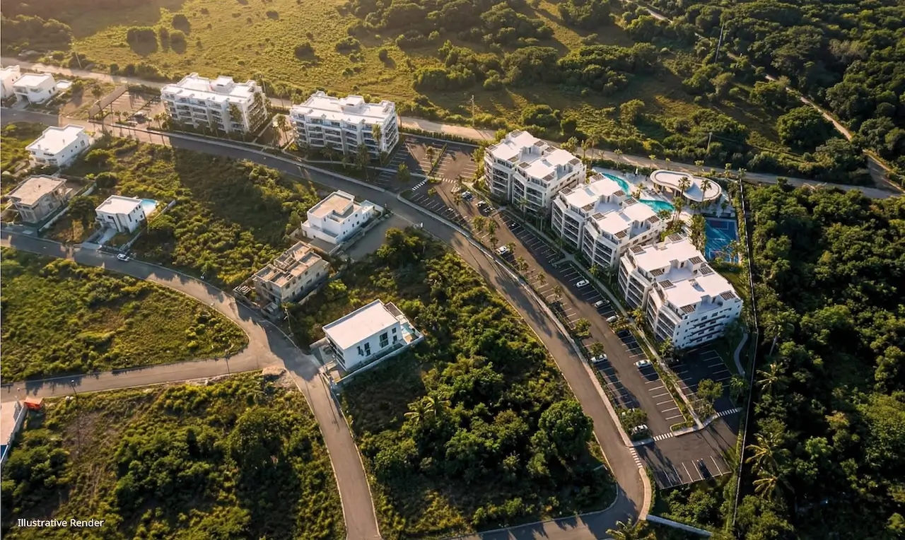 Plantation Gardens Puerto Plata residential apartments surrounded by tropical landscaping