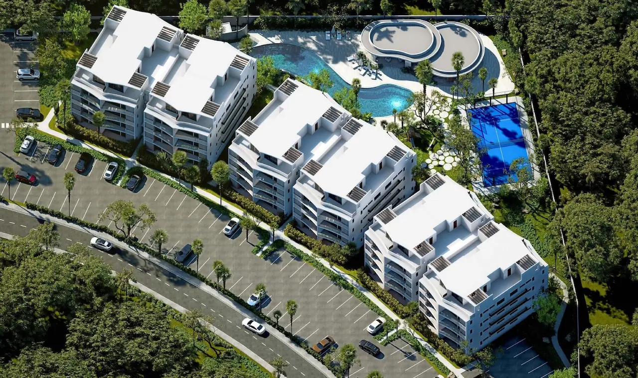 Plantation Gardens Puerto Plata residential apartments surrounded by tropical landscaping